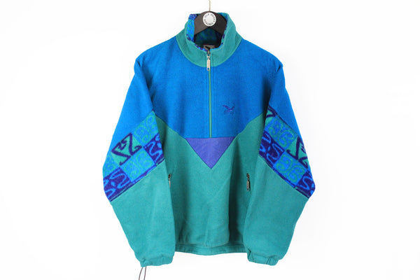 Vintage Salewa Fleece Half Zip Medium green blue 90s sport retro style sweater made in England