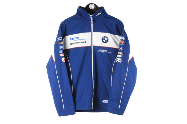 Vintage BMW Motorrad Full Zip navy blue big logo motor sport GP moto style softshell jacket