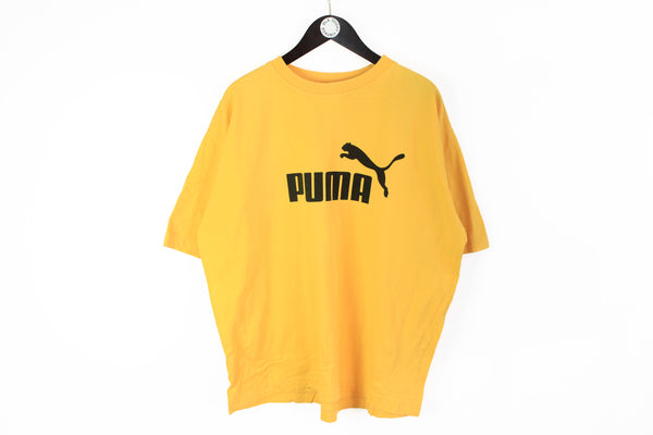 Vintage Puma T-Shirt XLarge yellow 90s sport cotton tee