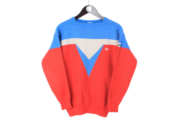 Vintage Adidas Sweater Women's Medium size  men's bright rare retro red blue knitted wear 90's 80's style sport sweat athletic pullover knit jumper long sleeve sport