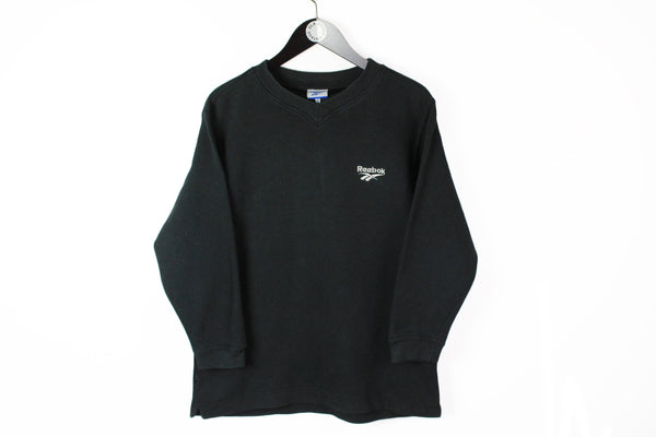 Vintage Reebok Sweatshirt Women's Medium black small logo 90s streetwear sport jumper