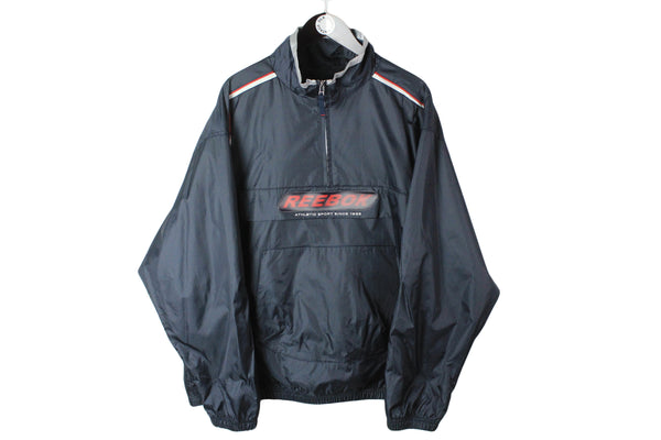 Vintage Reebok Anorak Jacket XLarge black big logo 90's sport style jumper