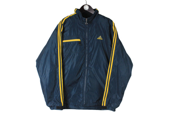 Vintage Adidas Jacket size full zip windbreaker navy blue rare retro sport clothing authentic athletic 90's 80's street wear basic outfit