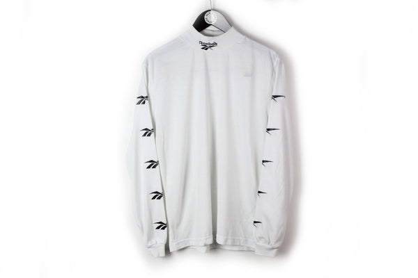 Vintage Reebok Turtleneck Sweatshirt Medium white full logo sleeve 90s retro style cotton sweatshirt