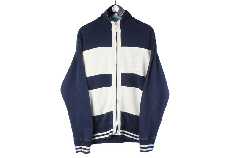Vintage Yves Saint Laurent Sweatshirt Full Zip blue big logo 90s retro cardigan sport style jumper luxury streetwear