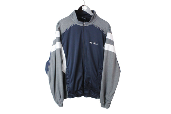 Vintage Champion Track Jacket XLarge blue gray logo 90's USA brand sport jacket