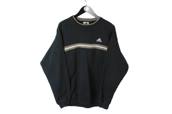 Vintage Adidas Sweatshirt Large black small logo 90's crewneck sport style jumper authentic 