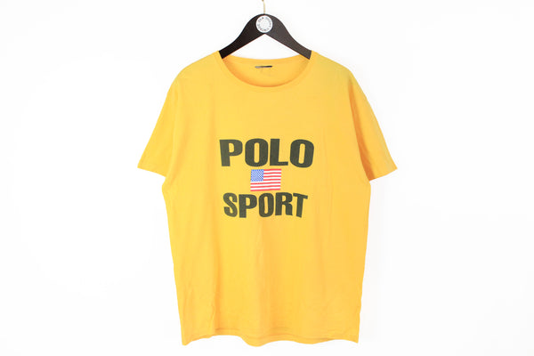 Vintage Polo Sport Ralph Lauren T-Shirt Large yellow big logo 90s sport hip hop tee