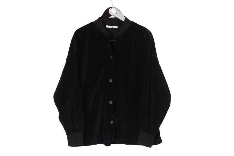 Vintage Sonia Rykiel Cardigan Women's Large size 90's style blouse black soft shirt button up retro wear basic classic outfit luxury 