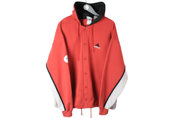 Vintage Adidas Goteborg 1999 Hoodie Large / XLarge red white big logo 90's hooded jumper