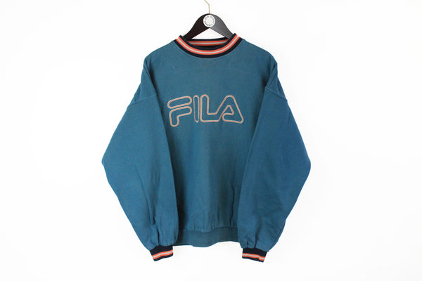 Vintage Fila Sweatshirt Large / XLarge green big logo 90s sport jumper oversize 