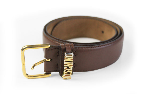 Vintage Moschino Belt brown 90s retro style women's authentic luxury made in Italy real leather