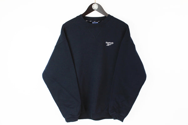 Vintage Reebok Sweatshirt Large navy blue 90s sport small logo classic retro style athletic jumper