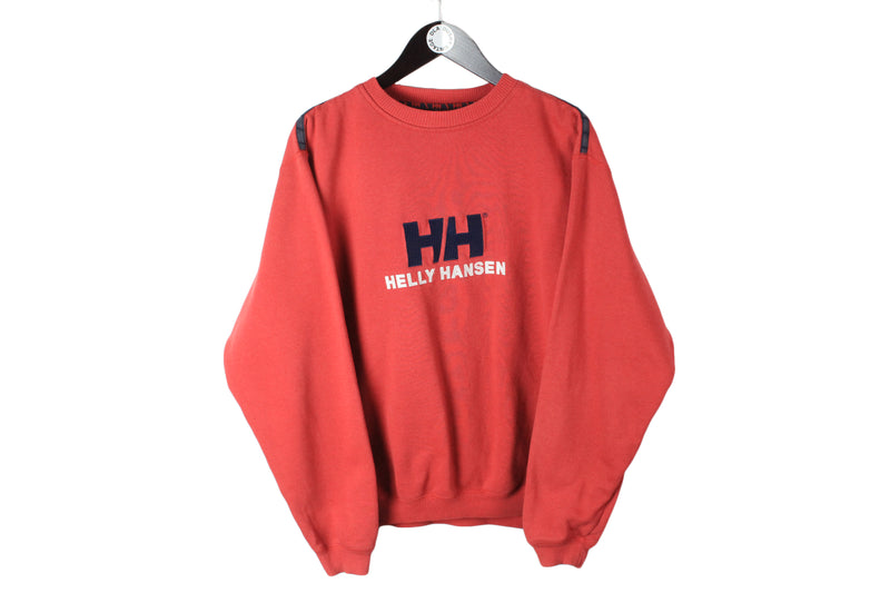 Vintage Helly Hansen Sweatshirt Medium red big logo 90's crewneck cotton jumper