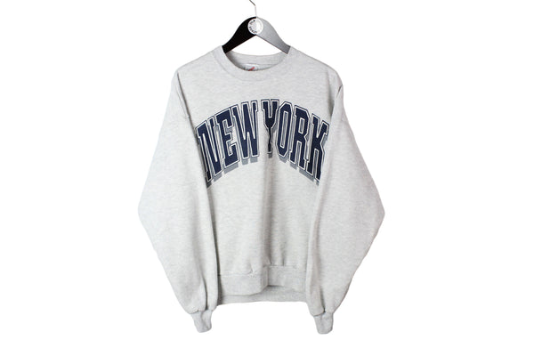 Vintage New York Sweatshirt Large gray 90's big logo retro style crewneck jumper