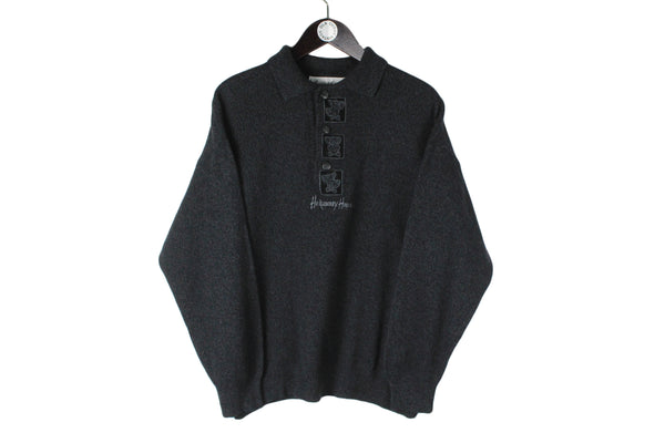 Vintage Jc De Castelbajac Sweater Medium / Large size men's luxury black gray collared sweatshirt knitted wear retro rare 90's 80's style classic outfit