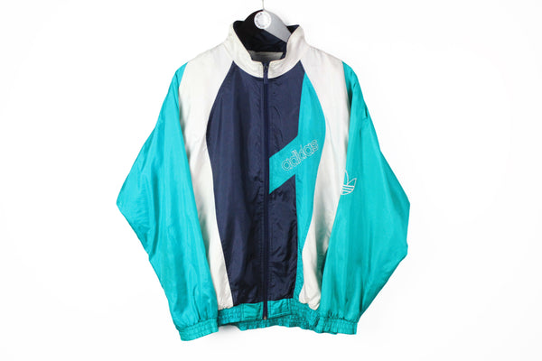 Vintage Adidas Track Jacket Medium green blue 90s big logo retro style authentic sport windbreaker 
