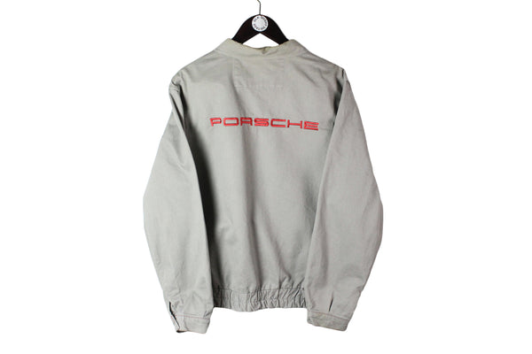 Vintage Porsche Work Jacket Medium gray big logo mechanic wear 90's sport car 
