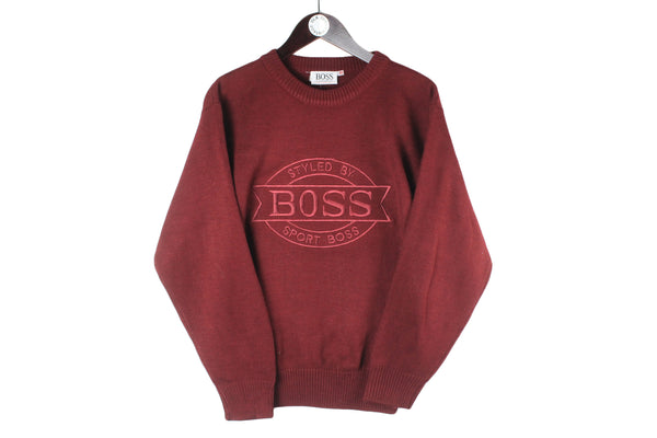Vintage Hugo Boss Sweater red classic big logo embroidery 90s sport jumper retro pullover