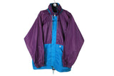 Vintage K-Way Jacket Large size men's multicolor blue purple full zip hooded windbreaker raincoat 90's 80's style streetwear rare retro clothing rain resist
