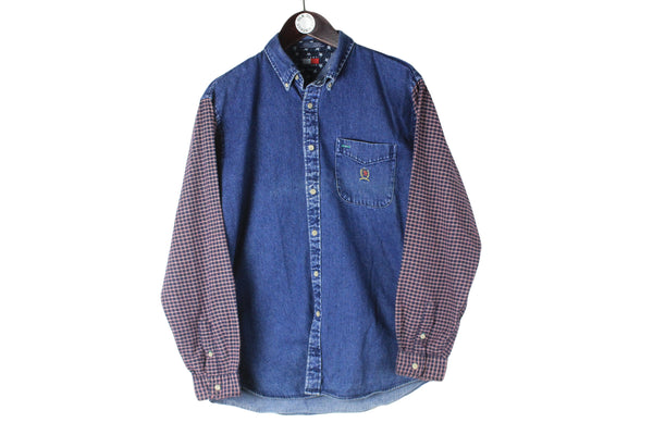 Vintage Tommy Hilfiger Denim Shirt Small Jeans retro 90s authentic USA hip hop style blouse button up