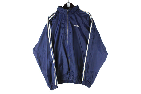 Vintage Adidas Jacket Large / XLarge navy blue windbreaker 90s sport style 3 stripes