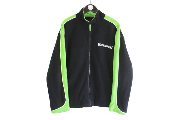 Vintage Kawasaki Fleece Full Zip  black green big logo racing 00s moto gp sweater