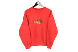 Vintage Dog Sweatshirt Small size men's unisex big logo German Shepherd red bright pullover 90's retro style long sleeve jumper sport wear