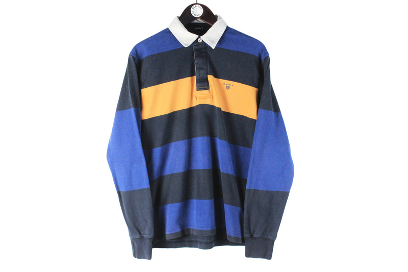 Vintage Gant Rugby Shirt Large striped pattern 90s retro style 00s collared long sleeve t-shirt polo sweatshirt jumper