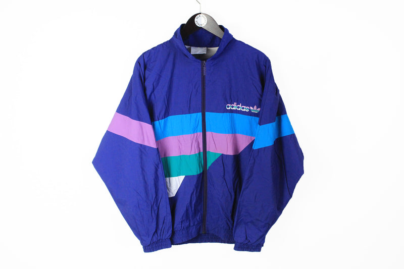Vintage Adidas Track Jacket Medium blue purple 90s multicolor full zip retro style sport windbreaker