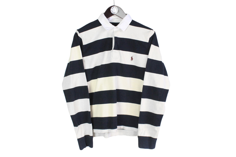 Vintage Ralph Lauren Rugby Shirt Medium size men's unisex collared sweatshirt striped classic long sleeve authentic 90's style jumper