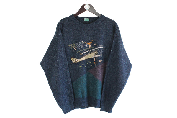 Vintage Sweater  blue big logo storm flying circus retro embroidery human logo pullover