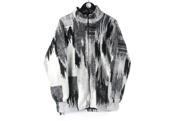 Vintage Fleece Full Zip Small abstract pattern fluffy gray winter jumper sweater