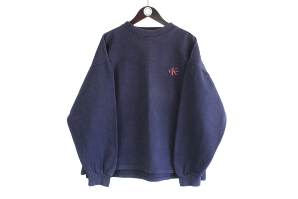 Vintage Calvin Klein Sweatshirt  blue big logo 90s bootleg retro style crewneck