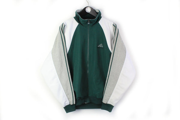 Vintage Adidas Track Jacket Medium / Large big logo cotton sleeves 90s sport style green gray windbreaker