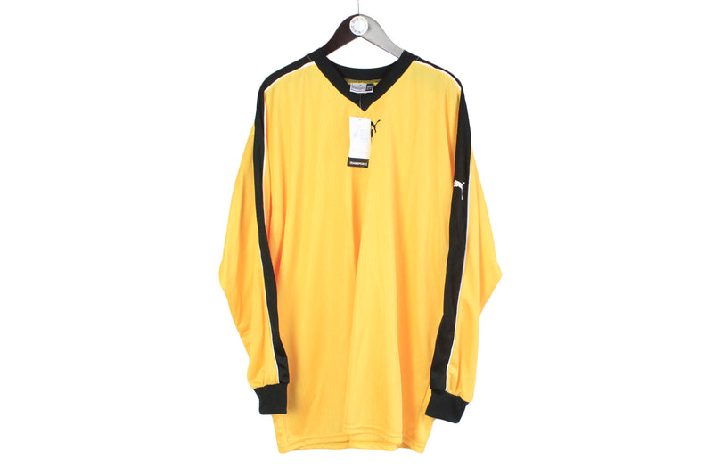 Vintage Puma Long Sleeve XXLarge size oversize new with tags tee v-neck sweat yellow bright jersey central logo sport athletic wear authentic sport clothing retro 90's