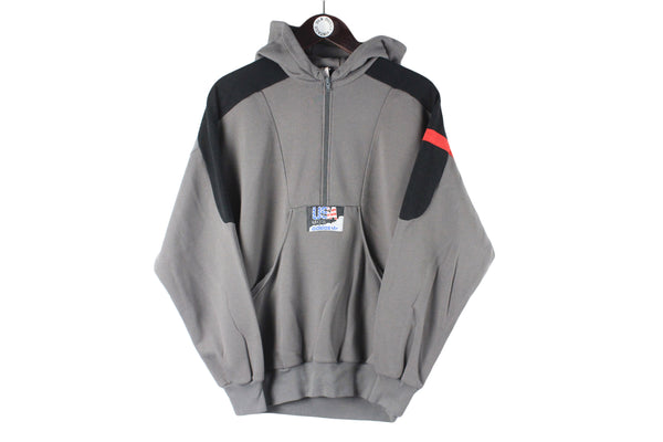 Vintage Adidas USA Hoodie gray half zip 90s retro sport jumper cotton gray hooded sweatshirt