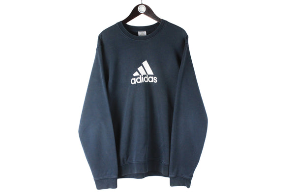 Vintage Adidas Sweatshirt XLarge navy blue big logo 00s crewneck sport jumper