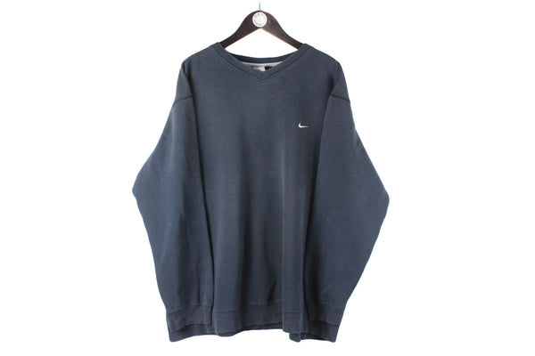 Vintage Nike Sweatshirt black small logo 90s retro v-neck jumper