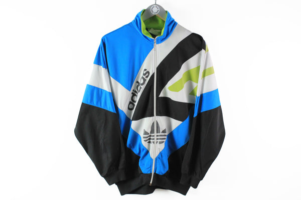 Vintage Adidas Track Jacket Medium 90s black blue big logo authentic sport coat rare pattern