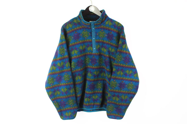 Vintage L.L.Bean Fleece Snap Buttons Large multicolor blue 90s sweater