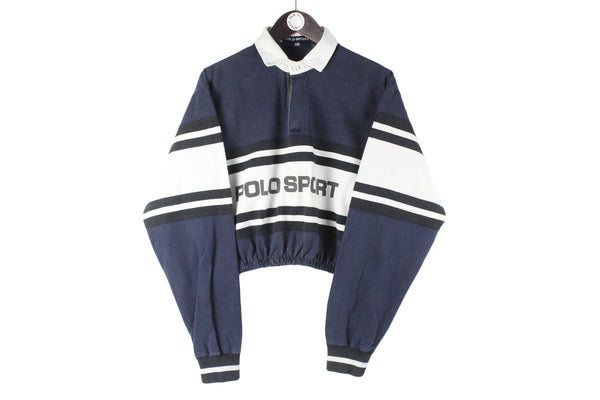 Vintage Polo Sport by Ralph Lauren Cropped Sweatshirt big logo 90s retro oversized jumper collared rugby shirt