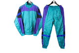 Vintage Adidas Tracksuit Medium green purple 90's track jacket and pants authentic sport style windbreaker