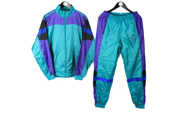 Vintage Adidas Tracksuit Medium green purple 90's track jacket and pants authentic sport style windbreaker