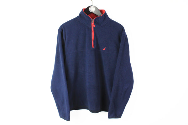 Vintage Nautica Fleece 1/4 Zip Medium navy blue 90s sport style winter sweater