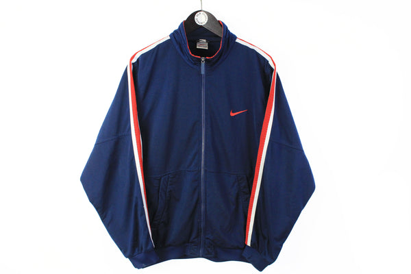 Vintage Nike Track Jacket Large navy blue swoosh windbreaker big logo 