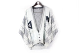 Vintage Carlo Colucci Cardigan white gray 90s retro sport style deep v-neck pullover