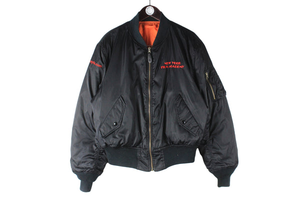 Vintage New York Film Academy Bomber Jacket XLarge big logo 90s retro flying style blue USA college university jacket