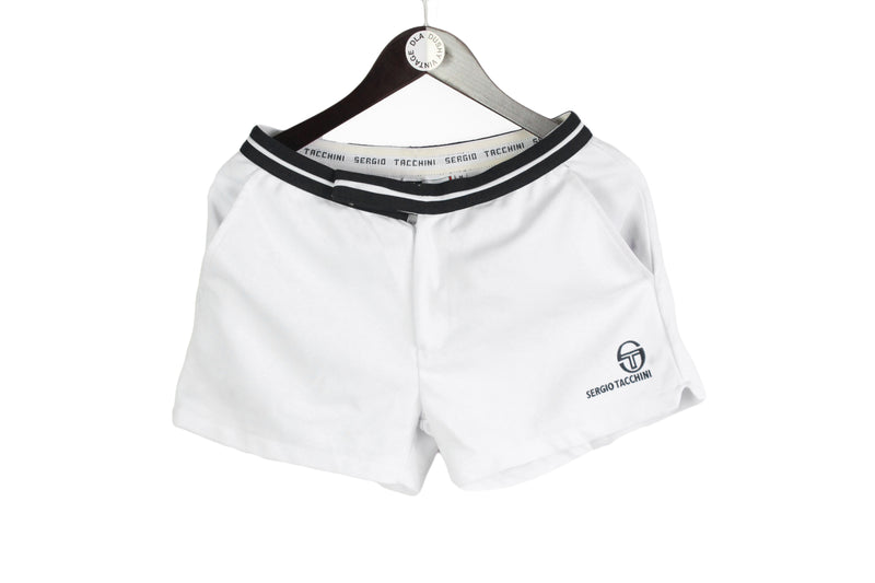 Vintage Sergio Tacchini Shorts Medium size white classic sport wear above the knee length tennis clothing court outfir 90's