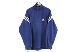 Vintage Adidas Sweatshirt XLarge size men's oversize pullover 1/4 zip sweat cotton jumper sport retro authentic athletic clothing long sleeve blue wear